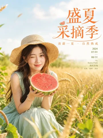 麦田暖光·草帽清新妆·夏日田野写真参考样片