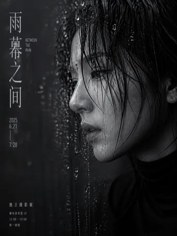 雨幕侧光·湿发冷峻·黑白头像参考样片